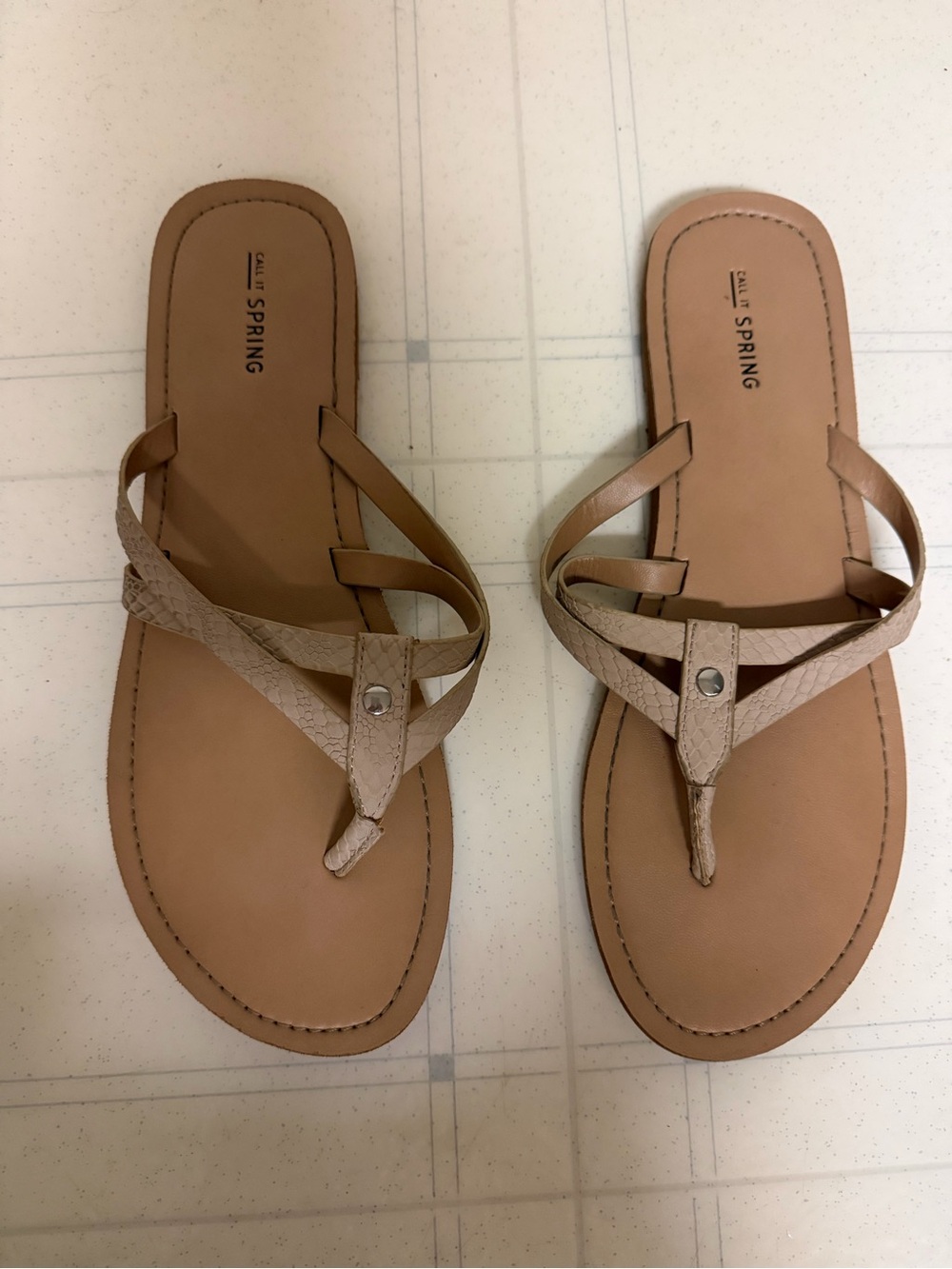Call It Spring Beige Strappy Thong Sandals